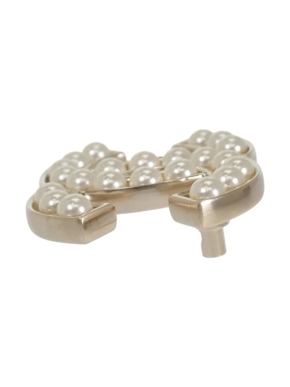 Chanel CC Logo Pearl Brooch Metal Faux White Gold White